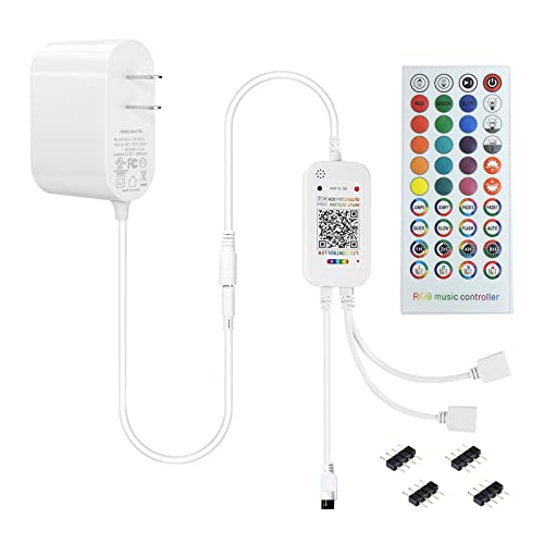 Gxilee Rgb Controller-Bluethooth Led Controller With App Control, Music Sync, 40 Key Wireless Ir Remote Controller And Led Power Supply 12V 2A Ul Listed For 12V 4 Pin 2835 5050 Rgb Led Strip Lights #TOP10