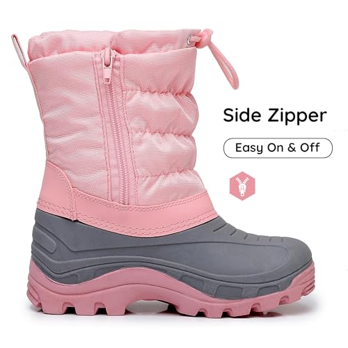 Apakowa Boys Girls Winter Snow Boots – Waterproof Insulated Cold Weather Boots with Side Zipper, Drawstring Closure & Anti-Slip Sole3