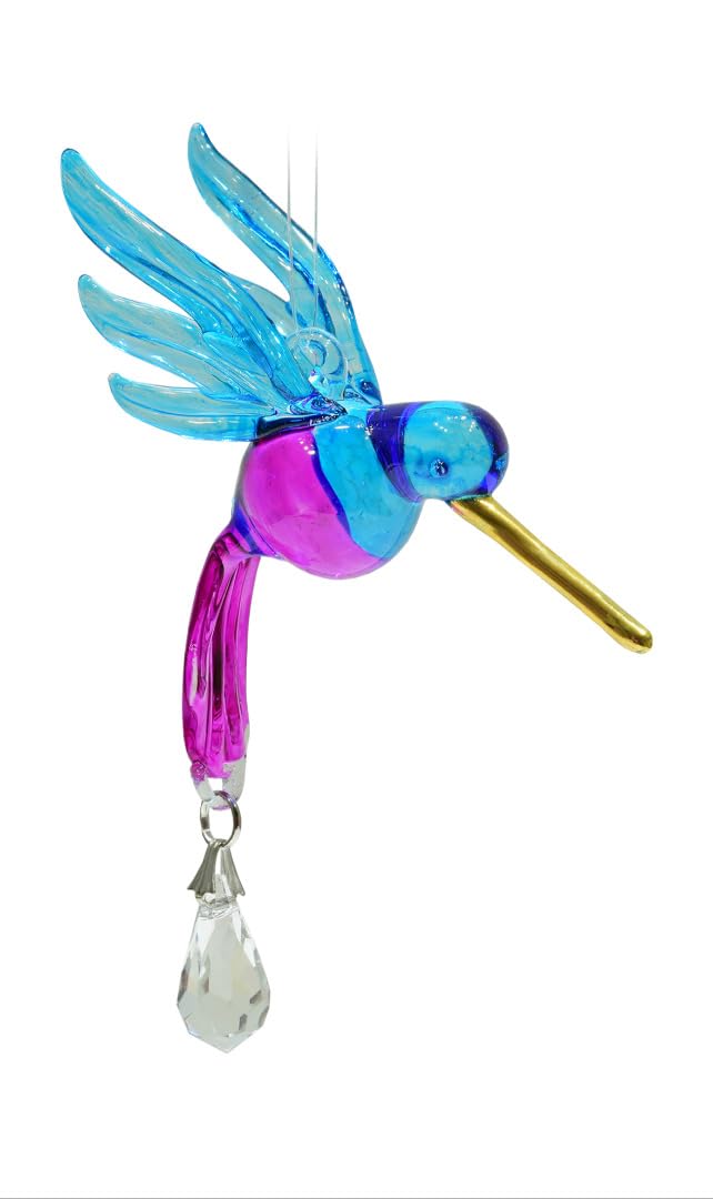 Handmade Fantasy Glass Hummingbird Suncatcher Gift Purple