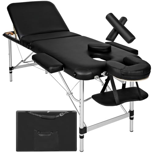 tectake® Table de Massage Pliante Professionnelle 3 Zones Cadre en Aluminium Table Esthetique Professionnel Lit de Massage Portable à roulettes, Accessoires...