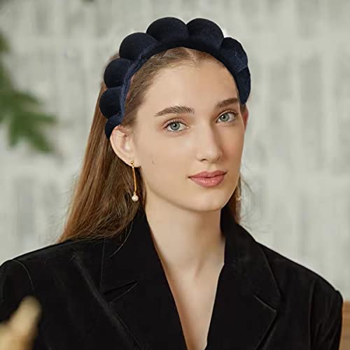 Puffy Makeup Headband Spa Headband for Women Sponge & Terry Towel Cloth Fabric Versed Headbands for Skincare,Yoga,Face Washing,Makeup Removal,Shower and Facial Mask (Black) - Image 3