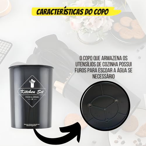 Kit 12 Peças Utensílios De Cozinha Silicone Cabo De Madeira Resistente Premium Completo Livre De Bpa