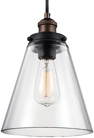Generation Lighting P1347PAGB/DWZ Baskin Glass Pendant Lighting, Brass, 1-Light (9"" Dia x 12"" H) 60watts, Painted Aged Brass/Dark Weathered zinc
