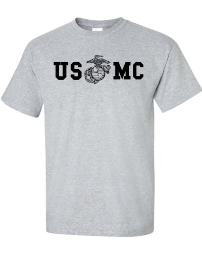 Marine Corps Bull Dog Front and Back Premium Men's T-Shirt (X-Large, Sports Grey)
