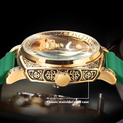 Image of FORSINING Fancy Watches for Men, Square Retro Mechanical Watch Self-Wind Carved, Gear Movement Golden Skeleton Automatic Watches Vintage Leather Strap Wrist Watch