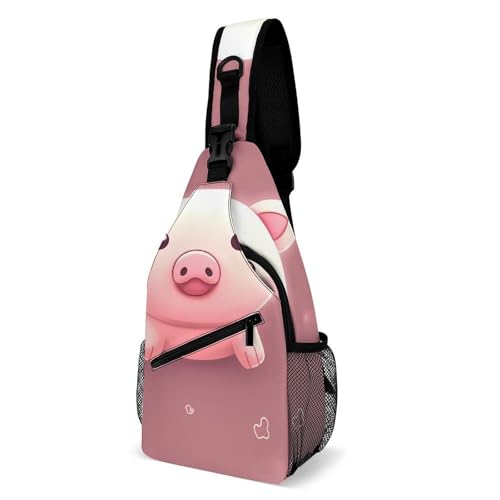 Mochila deportiva tipo sling Pink Cute Pig para hombre y mujer
