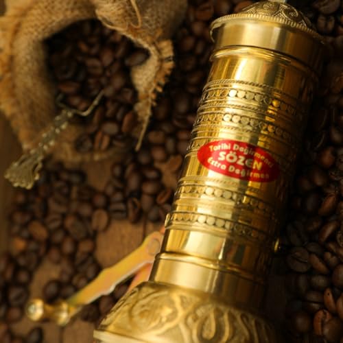 Sozen 7.6" Hammered Manual Coffee Grinder Brass – Hand Crank Burr Mill for Turkish Coffee, French Press, Espresso, Camping & Home Use – Portable Coffee Bean Grinder, Adjustable Conical Grinder - Image 8