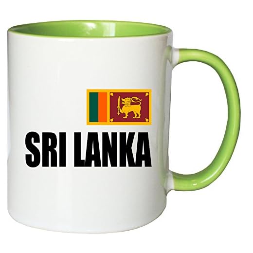 Mister Merchandise Kaffekopp Sri Lanka flagga tekopp bägare, färg: vit-grön