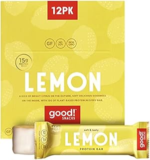 good! Snacks Vegan Protein Bars, Lemon Bar, Gluten Free, Plant Based, Low Sugar, High Protein Meal Replacement Bar, Guilt-Free & Nutritious Healthy Snacks for Energy, 15g Protein, Kosher, Soy Free, Non Dairy, Non GMO, Vegetarian (12 Bars)