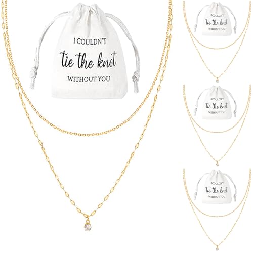 8 Pcs Bridesmaid Necklace Set, Gold Necklace Wedding Gift Bag Bridesmaid Proposal Necklaces Dainty Wedding Jewelry Necklaces for Women