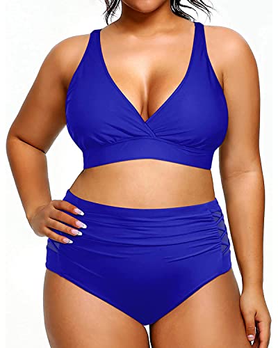 Yonique Womens Plus Size Bikini High Waisted Swimsuits Two Piece Bathing Suits Tummy Control Swimwear Royal Blue 18Plus #TOP4