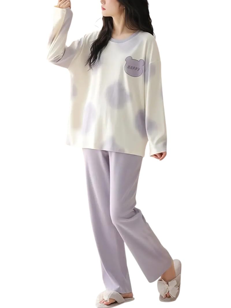 Women’s Cotton Full Sleev Pajama Set with Top & Pants|| Korean Night Wear|| Loose Fit Home Wear || Lightweight Printed Set || Soft & Comfy Sleepwear for Girls & Women|| LNS-5-$