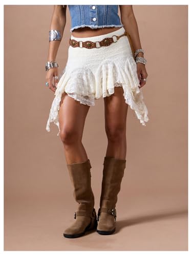 Verdusa Women's Y2k Boho Western Lace Ruffle Skirt Cowgirl Flowy Mini Skirts Festival Outfits3