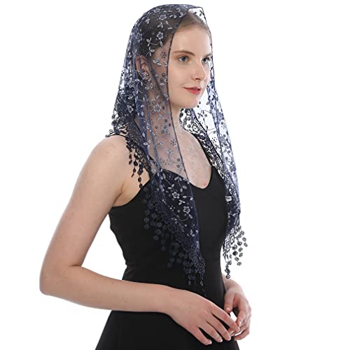 LMVERNA Triangle Lace Mantilla Veil Tulle Scarf Covering Church Veil for Mass Wedding Bridesmaids