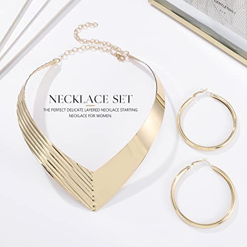 Simsly African Bib Necklace Jewelry Gold Chokers Bib And Earrings Set Tribal Collar Choker Necklace For Women And Girls #TOP2