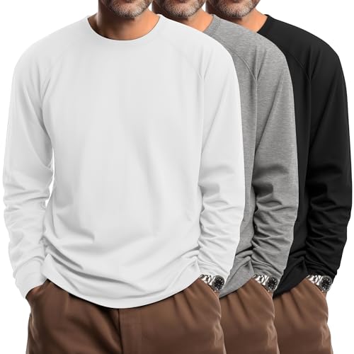Riyiper 3 Pack Mens Big and Tall Shirts Long Sleeve Crewneck Tops Plus Size Casual Oversized Basic Tee Shirts
