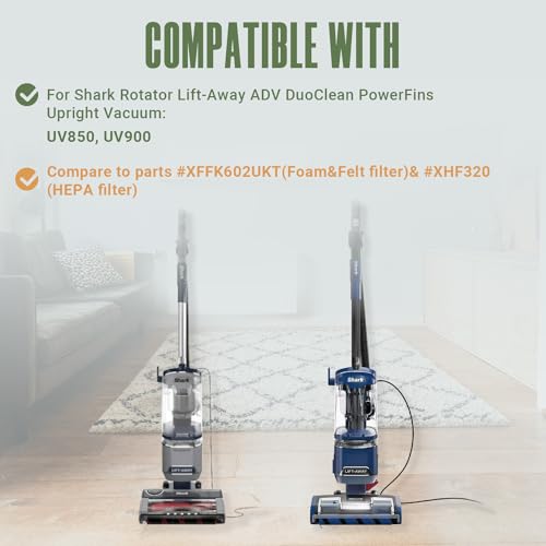UV850 Filters Replacement Parts for Shark Lift-Away UV850 UV900 DuoClean Upright Vacuum,Parts #XHF320 & XFFK602UKT,2 HEPA Filters+4 Foam&Felt Filters