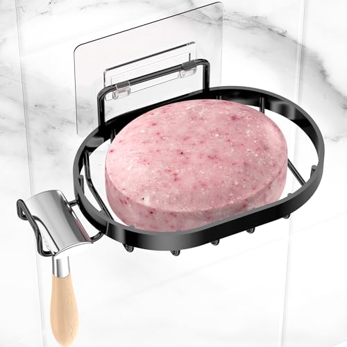 MASADI Soap Dish Holder, Wall Mounted Soap Tray, Shampoo Bar Caddy for Shower, Razor Holder for Shower, Bar Soap Container 304 Stainless Steel, Bathroom(Black)