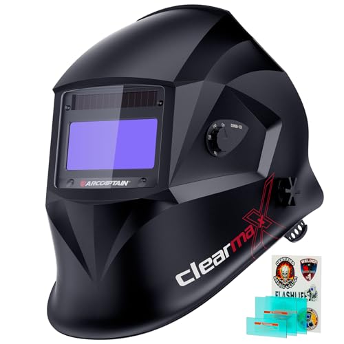 ARCCAPTAIN Large Viewing Screen Welding Helmet, 1/1/1/1 Top Optical Clarity Auto Darkening Welding Hood, 4 Arc Sensor 1/25000s Response Time True Color Welding Helmet with Adjustable Shade 4