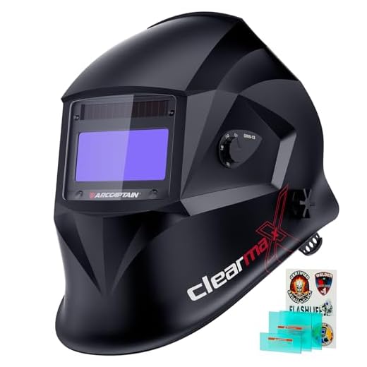 ARCCAPTAIN Large Viewing Screen Welding Helmet, 1/1/1/1 Top Optical Clarity Auto Darkening Welding Hood, 4 Arc Sensor 1/25000s Response Time True Color Ultra Light Welding Helmet with Adjustable Shade
