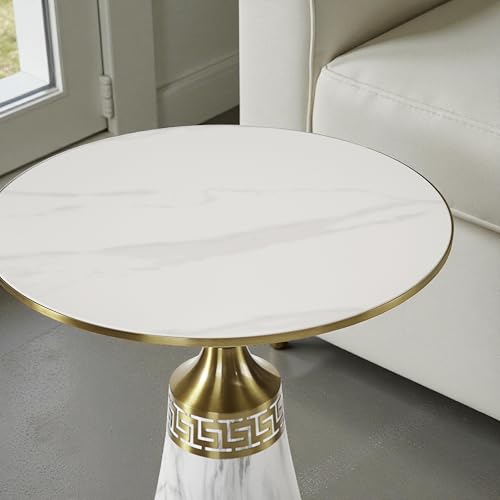 Image of The Attic Aurora Marble Top End Table Luxury Modern Look,Ivory Marble Effect
