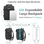 Vacuum Compression Backpack, 60L Expandable Vacpack, Waterproof Carry-On Anti Theft Airback, Black - Image 2