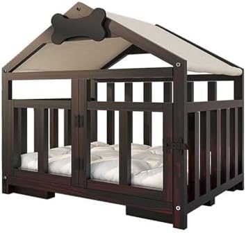 Wooden Dog House with Soft Cushion & Door – Indoor Solid Wood Pet Crate for Small & Medium Dogs, Stylish White Kennel for Comfort & Durability