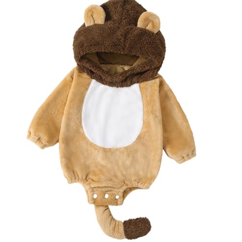Loalirando Mono Mono Animal Bebé Unisex con Capucha de Manga Larga de Terciopelo Cálido para Invierno (0 24 meses), Caqui León, 9 18 meses