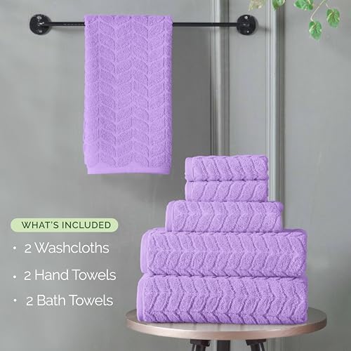 Image of Elegant Comfort Luxury 6-Piece 100% Turkish Cotton Jacquard Braided Textured Premium Hotel Quality Towel Set- Soft and Absorbent, Includes 2 Bath Towels, 2 Hand Towels and 2 Washcloths, Lilac