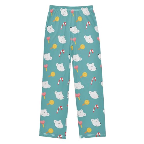 Bear with Lollipop Boys Long Pants Soft Trousers Elastic Waist Kids Lounge Bottoms with Pockets S-XL