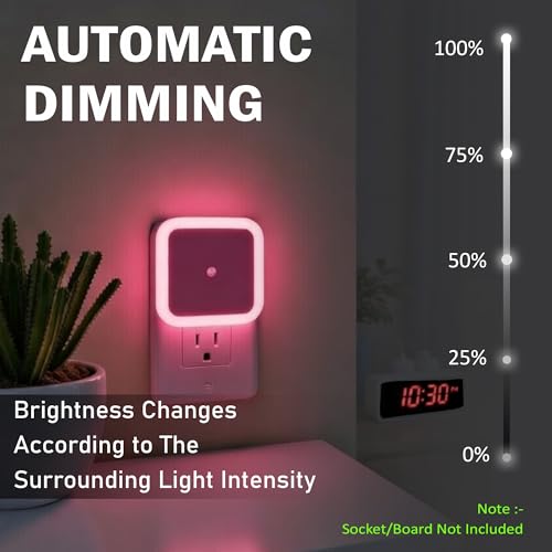 Image of GLUN Plug-in LED Night Light, Pack of 2 Pink Smooth Night Light with Smart Light Sensor, 0.5W Nightlight for Kids or Adults' Rooms