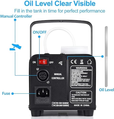 Máquina de humo automática de 500W con efecto de luz LED colorida, controles remotos inalámbrico y con cable, indicador de precalentamiento, perfecto para Halloween, Navidad, bodas y escenario miniatura 3
