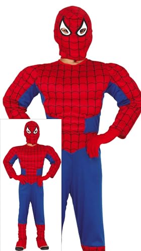 FIESTAS GUIRCA | Disfraz Superhéroe Musculoso Infantil (3-4 años) - Capucha y Mono para Niños - Disfraces de Superhéroes y Villanos para Fiestas - Ideal para Carnaval y Halloween - Rojo y Azul