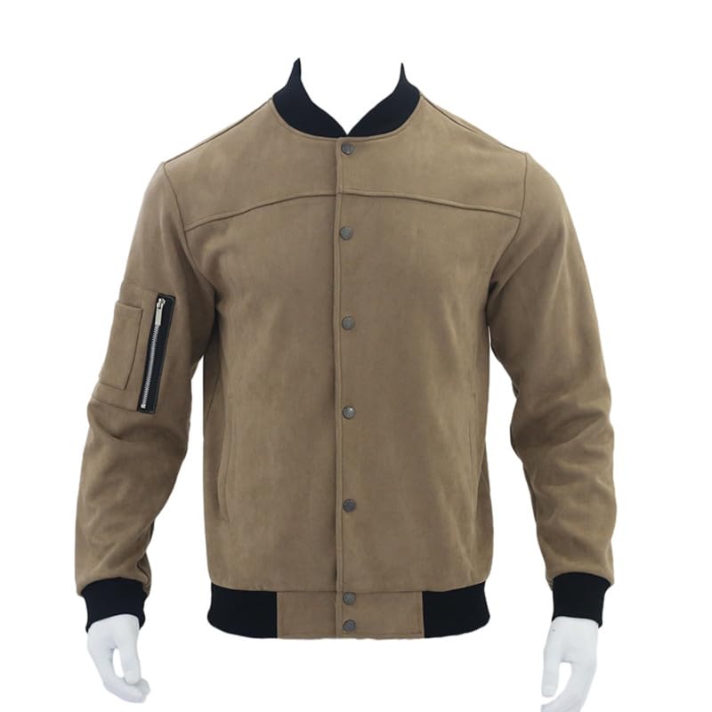 Image of Mens Faux Suede Bomber Jacket Varsity Jacket Windbreaker Vintage Casual Lightweight Leather Coats Jackets