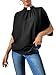 Womens Church Clergy Shirt Tab Collar Pleated Batwing Sleeves Blouse Top Black