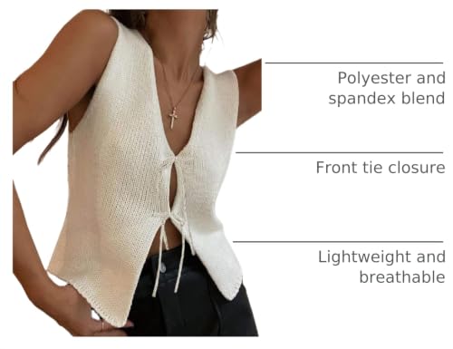 Image of Womens Vintage Knittd Tank Y2k Vest Crop Top Sleeveless V-Neck Open Front Button Crochet Knit Vests Versatile Tops