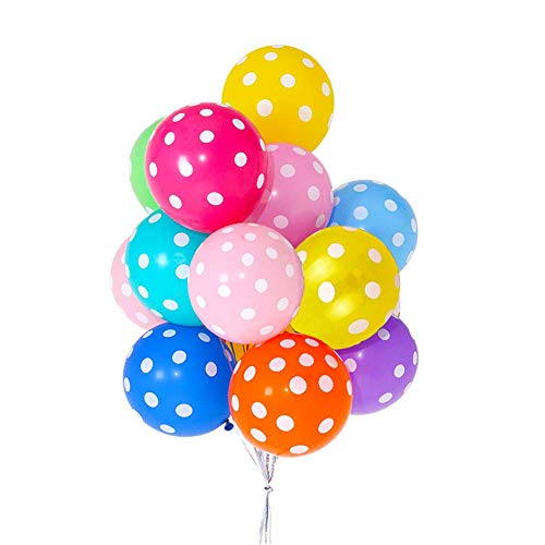 50 PCS Rainbow Polka Dot Balloons Kit - 12 Inch(30.48cm) MultiColor Polka Dot Latex Balloons for Happy Birthday Baby Shower Wedding Christmas Casino Party Decorations