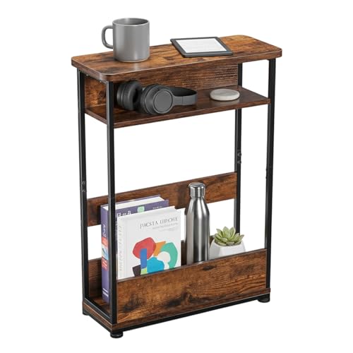 Narrow Side Table,3-Tier Slim End Table with Storage Shelf,Modern Sofa Table Thin Side Table for...