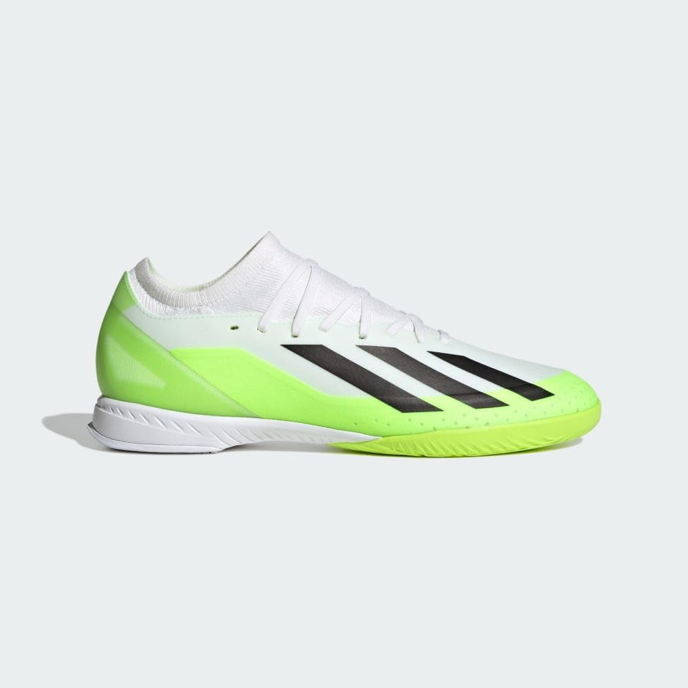 adidas Unisex-Adult X Crazyfast.3 Indoor Soccer Shoe, White/Core Black/Lucid Lemon, 10.5