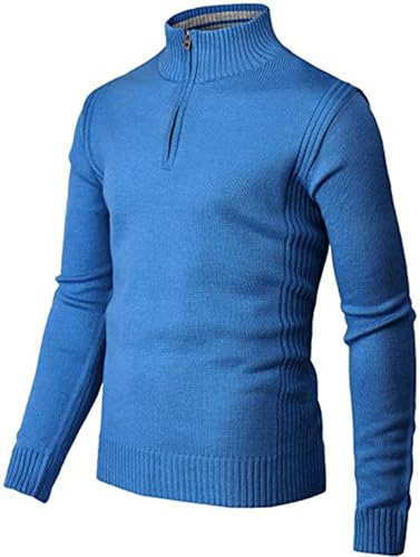 GLSEZID Men Kitted Pulover Sweater Zip up Polo Long Seeve Sweaters