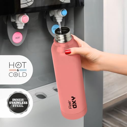Image of FLAIR Oxy 900 Stainless Steel Water Bottle Set of 3 (650 ml Each), Pink, Hot & Cold, Leakproof, BPA-Free, ISI Certified, Stainless Steel Bottle for Office, Gym, Travel, Trekking & Outdoor Sports