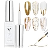NAILKISS Metallic Mirror Painting Liner Gel Polish, Gold Metal Painted Drawing Gel with Build in Thin Brush, Mirror Chrome Gel Polish Nail Art Gel Liner Soak Off DIY Nail Art Manicure