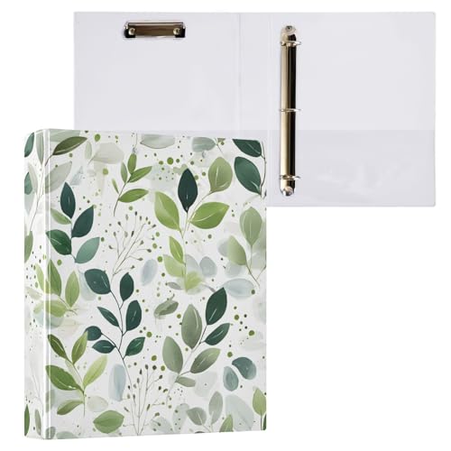 Image of 3 Ring Binder Eucalyptus Green Leavves Tropical Plant 1.5 inch Binders Three Ring Binders with Clipboard Fit 8.5'' x 11'' Paper 3 Interior PVC Clear Pockets for Office Supplies