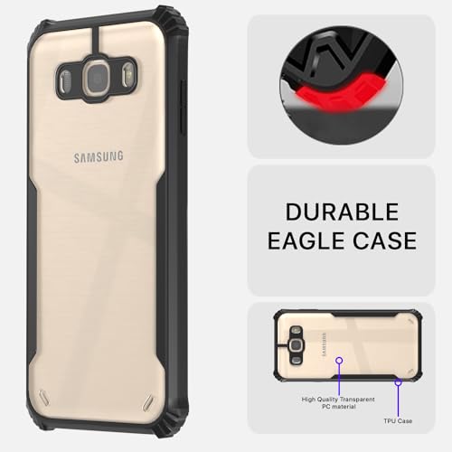 Image of Pikkme Samsung Galaxy J7 2016 Back Cover | Crystal Clear Transparent Back | Ultra Hyrbid | Full Camera Protection | Raised Edge | Bumper Back Case (Black)
