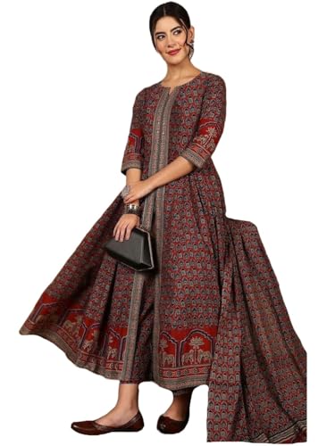 Image of ANNI Designer Women's Rayon Viscose A-Line Printed Kurta with Pant and Dupatta
