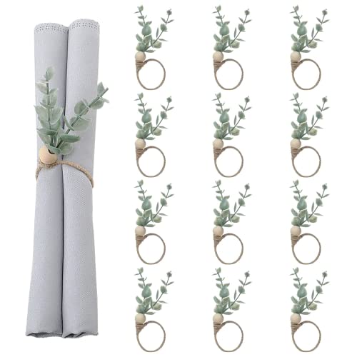 Mlurcu Napkin Rings Set Of 12, Farmhouse Napkin Rings Eucalyptus Napkin Rings Wooden Napkin Rings Spring Rustic Green Leaf Napkin Rings For Thanksgiving Easter Christmas Wedding Table Decor #TOP16