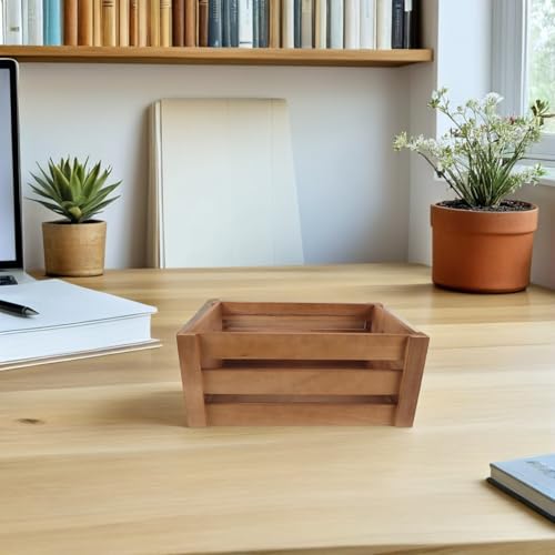 Almacenamiento de discos de vinilo en caja organizadora de madera naranja rectangular retro 7