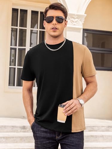 Hardaddy Men's Casual T-Shirts Crewneck Contrast Color Shirts Short Sleeve Color Block Tee Tops2