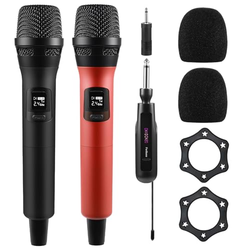FerBuee Microfono Wireless Dual con Ricevitore e Anello Antiscivolo,100 ft. Microphone per Karaoke,...
