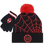 Marvel Spider-Man Kid’s Winter Hat and Snow Gloves for Boys and Toddlers, 2 Pc. Set, Pom-Pom Beanie with Warm Mittens